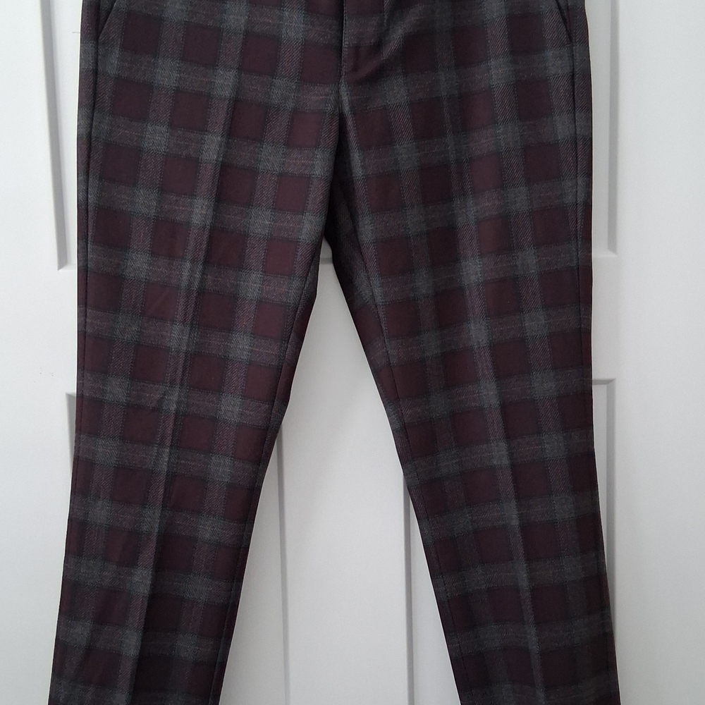 Murano Men's Plaid Dress Pants - Burgundy and Gray